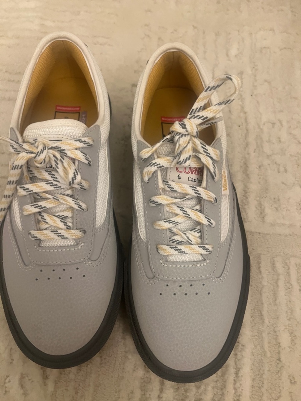 Vans Kids Gray and White Lace-Up Sneakers with Yellow Accents